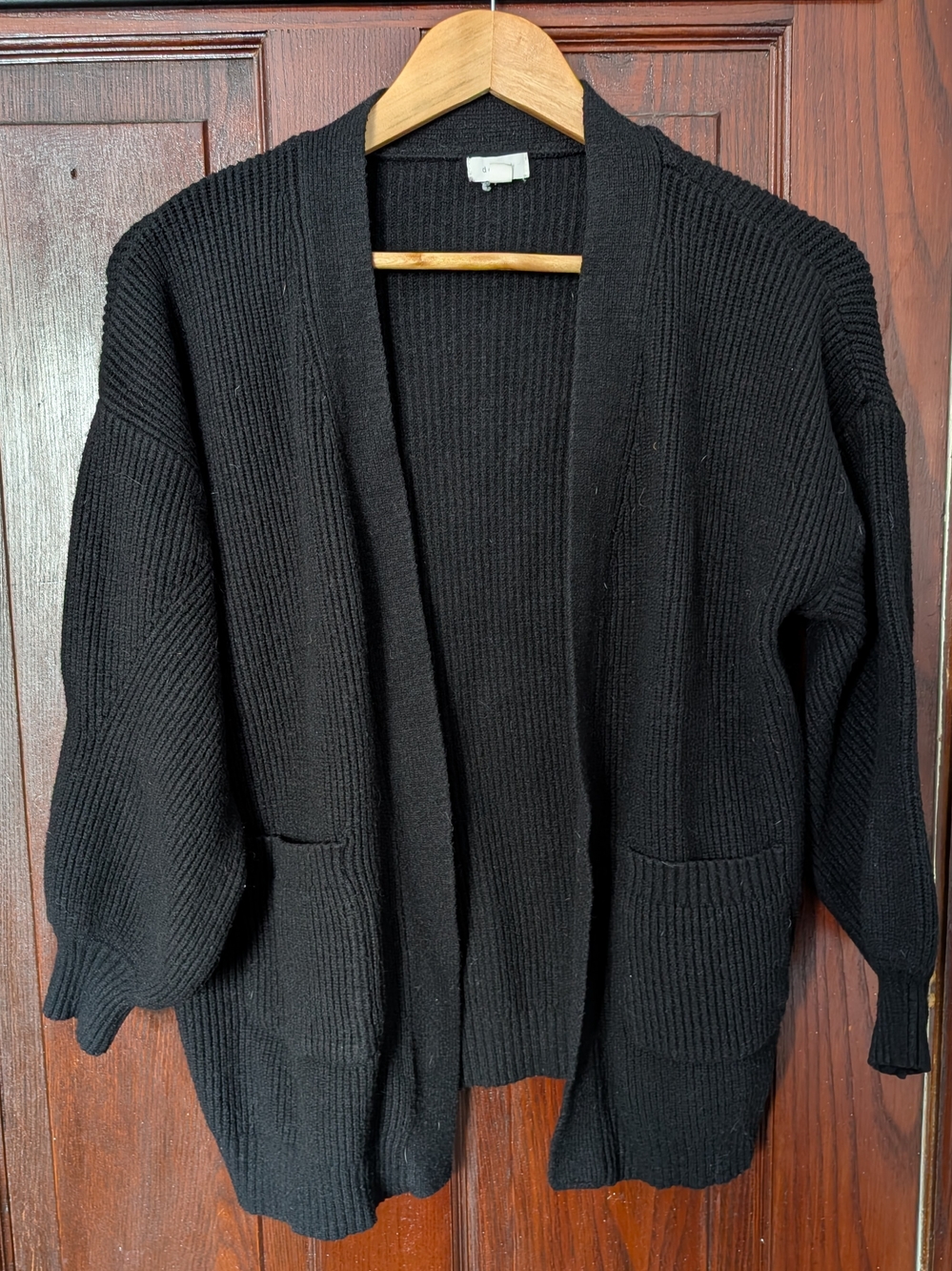 debut Black Open-Front Ribbed Cardigan with Pockets